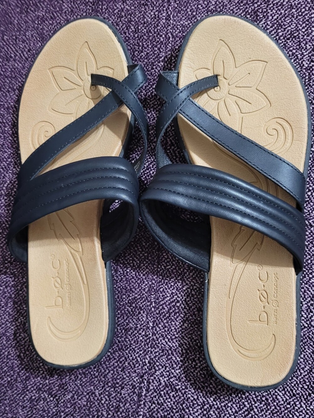 b.o.c. black Crisscross Slide Sandals with Tan Footbed